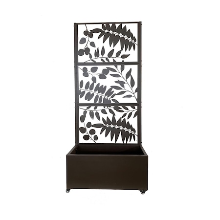 Ejoy Metal Privacy Fence Trellis Screen with Planter 75 inch x 32 inch x 14 inch MT_Treeleaves75x32x15inch